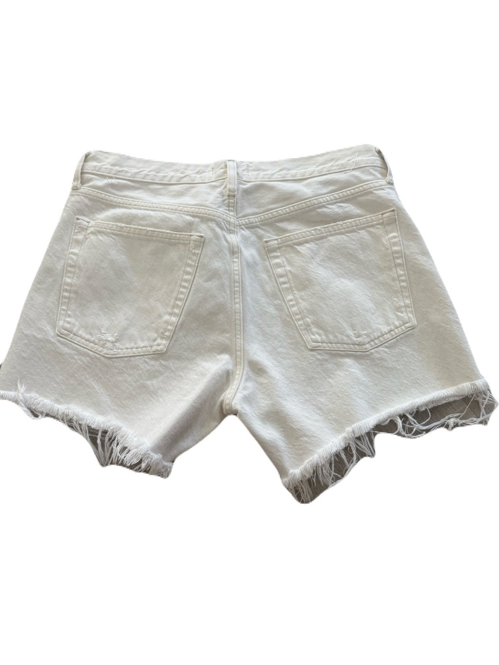 Women's Agolde White Denim Parker Long Frayed Hem Denim Shorts Size 29 - Picture 2 of 6
